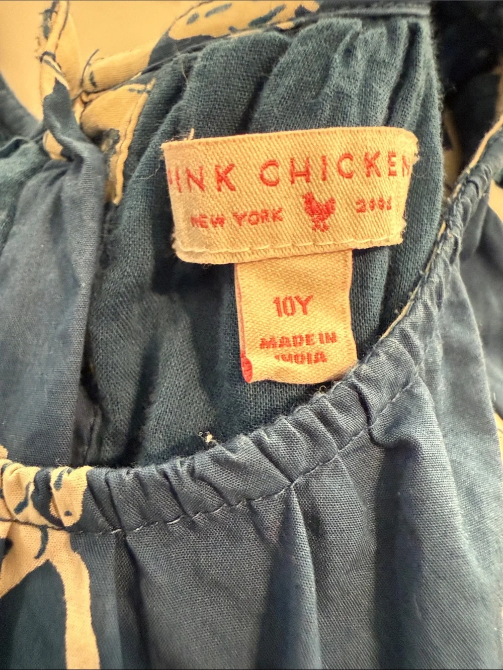Pink Chicken Navy Dress with White Horse Print